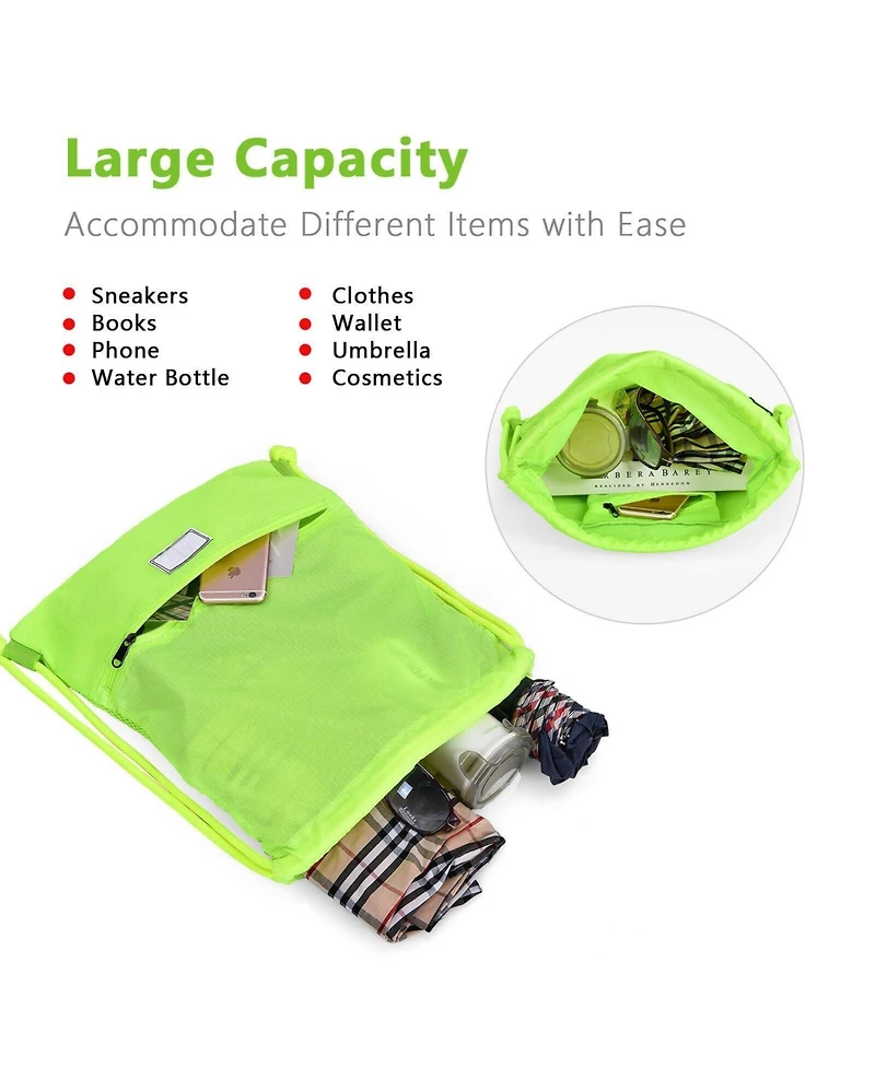 Akiudex Drawstring Backpack with Zipper Pockets and Adjustable Straps