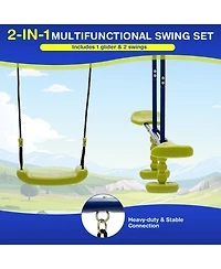Akiudex Kids Outdoor Swing Set with 2 Swings and Glider, Holds 4 Children