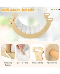 Akiudex 2-in-1 Wooden Climbing Arch with Cushion for Kids, Rocker and Ladder Toy