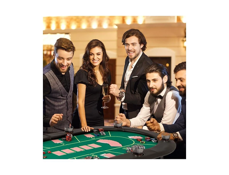Akiudex 72 Inch Foldable Poker Table with Cup Holders and Padded Armrests for 8 Players