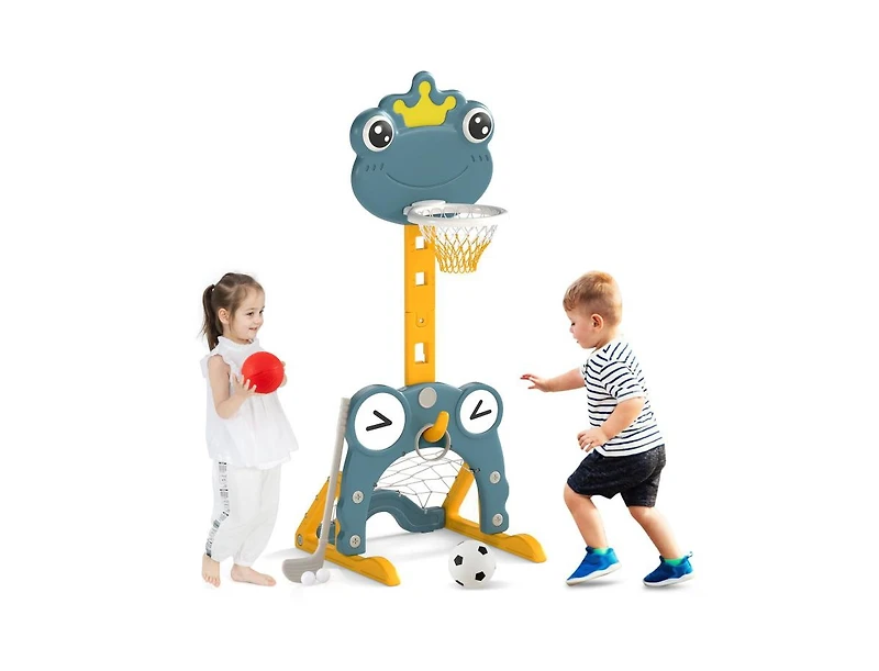 4-in-1 Toddler Basketball Hoop with Rim and Soccer Goal for Kids 3+