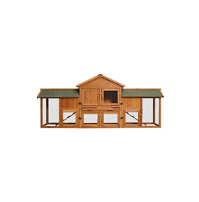 Aostirmotor 79.5 in. Outdoor Wooden Bunny Cage with 2 Runs House Small Animal Habitats, Two Tier Waterproof Roof in Light Brown