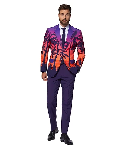 OppoSuits Men's Suit - Summer Sunset Party Outfit Slim Fit Purple Orange and Black Includes Blazer, Pants Tie