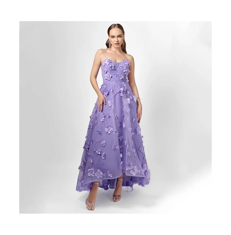 Bariano Women's Ila Strapless Hi Lo Gown