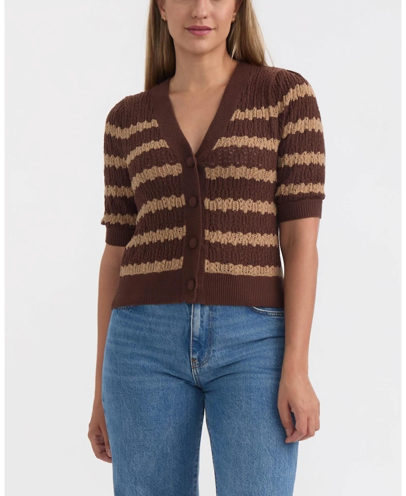 Ellen Tracy Women's Short Sleeve Crochet Cardigan