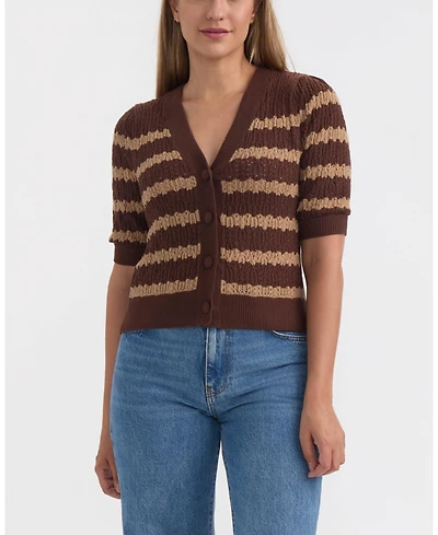 Ellen Tracy Women's Short Sleeve Crochet Cardigan