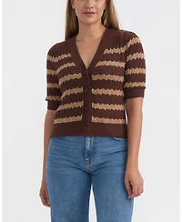 Ellen Tracy Women's Short Sleeve Crochet Cardigan