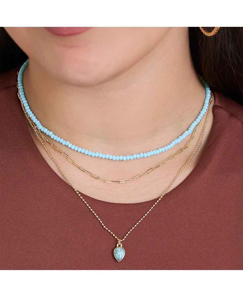 Jessica Simpson Layered Turquoise Bead & Heart Pendant Necklace