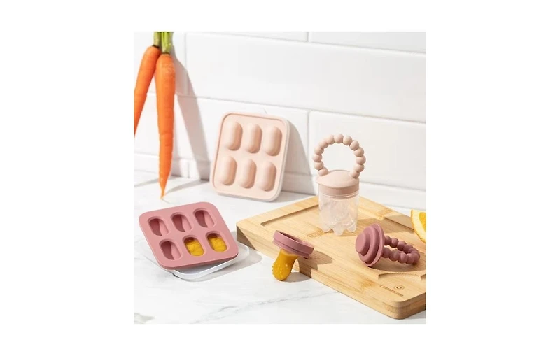 Sperric Toddler Feeding Set, Silicone Fruit Feeders Bibs & 12-Piece Glass Food Storage Containers w/ Lids. Must-Have, Bpa-Free Easy to Clean