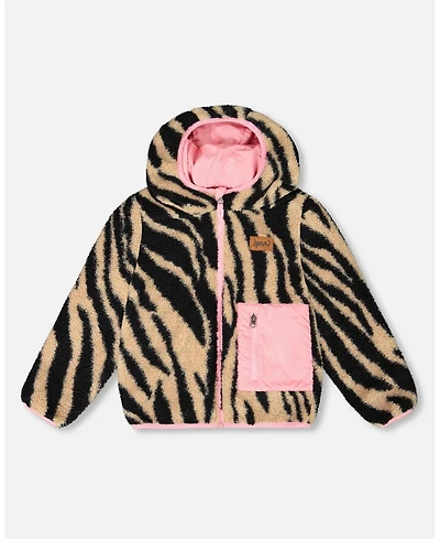 Deux par Girl Reversible Mid-Season Sherpa Jacket Zebra - Child