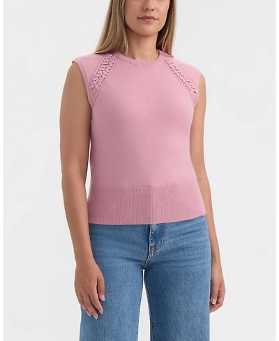 Ellen Tracy Women's Sleeveless Crewneck Sweater with Braid Detail