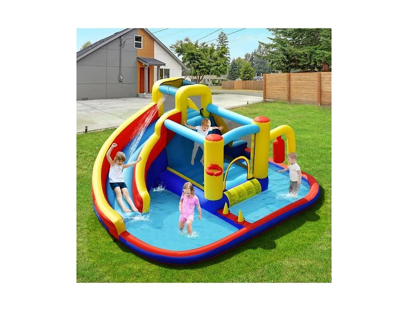 Akiudex Inflatable Water Slide Park with Bounce Area Climbing Wall and Pool