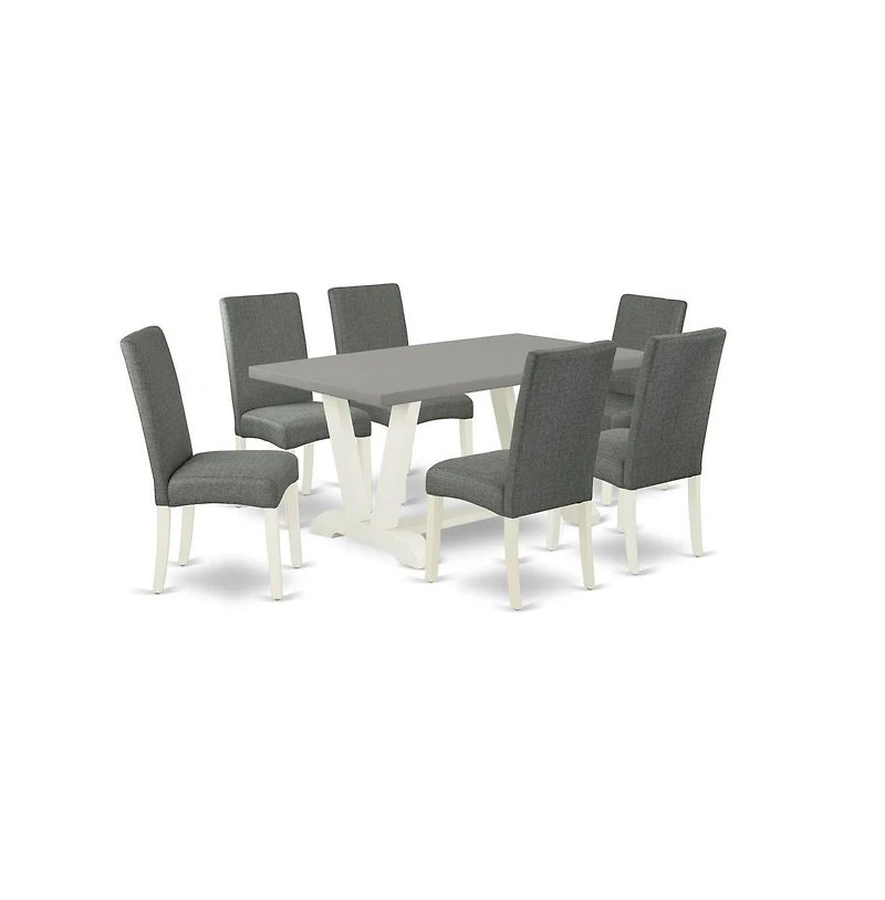 East West Furniture 7-Pc Dining Room Table Set - 6 Parson Chairs and 1 Modern Rectangular Cement Kitchen Table with High Chair Back
