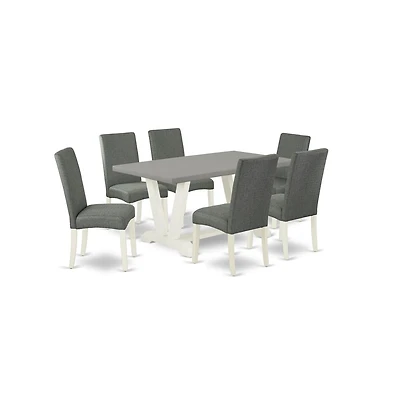 East West Furniture 7-Pc Dining Room Table Set - 6 Parson Chairs and 1 Modern Rectangular Cement Kitchen Table with High Chair Back
