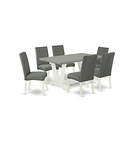 East West Furniture 7-Pc Dining Room Table Set - 6 Parson Chairs and 1 Modern Rectangular Cement Kitchen Table with High Chair Back