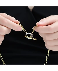 Rachel Glauber Two-Tone with Clear Cubic Zirconia Toggle Clasp Chain Necklace