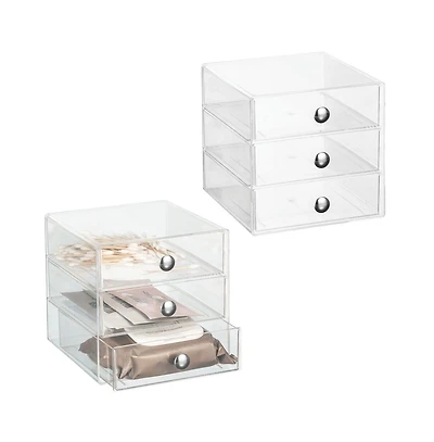 iDesign Stackable 3-Drawer Vanity Makeup Organizer - Set of 2 Clear