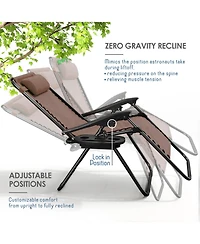 Outdoor Patio Zero Gravity Chairs Set of 4 - Reclining Lounge with Pillows & Cup Holders