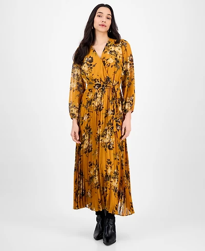Sandra Darren Petite Printed Pleated Maxi Dress