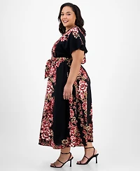 Sandra Darren Plus Printed Short-Sleeve Maxi Dress