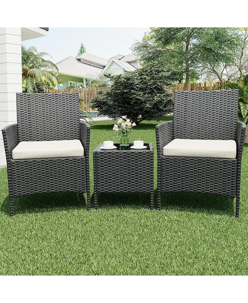 Gaomon 3 Piece Black Pe Rattan Patio Conversation Set with 2 Chairs & Coffee Table, Outdoor Furniture for Patio, Porch, Balcony
