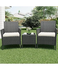 Gaomon 3 Piece Black Pe Rattan Patio Conversation Set with 2 Chairs & Coffee Table, Outdoor Furniture for Patio, Porch, Balcony
