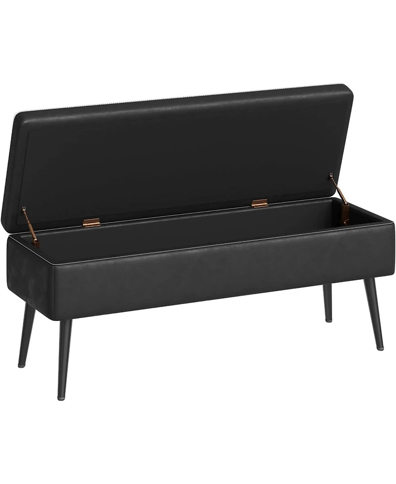 gaomon Storage Ottoman Bench, Mid-Century Modern Synthetic Leather, Black, Safety Hinges, Loads 680 lbs, Entryway & Bedroom