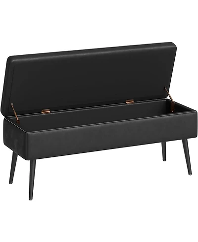 gaomon Storage Ottoman Bench, Mid-Century Modern Synthetic Leather, Black, Safety Hinges, Loads 680 lbs, Entryway & Bedroom