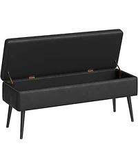 gaomon Storage Ottoman Bench, Mid-Century Modern Synthetic Leather, Black, Safety Hinges, Loads 680 lbs, Entryway & Bedroom