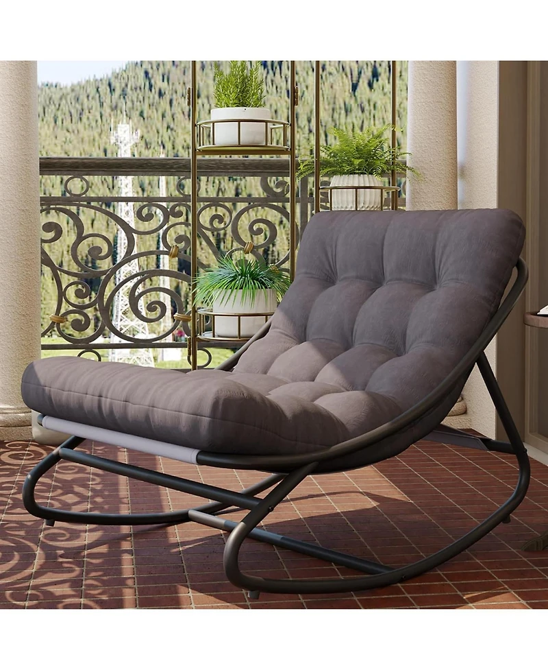 gaomon Outdoor Modern Gray Papasan Rocking Egg Chair with Thick Waterproof Cushion, Heavy Duty Metal Frame for Indoor & Patio Use