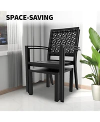gaomon 3 Pcs Black Patio Bistro Set, Outdoor Stackable Steel Chairs & Square Coffee Table for Balcony, Porch, Garden, Lawn