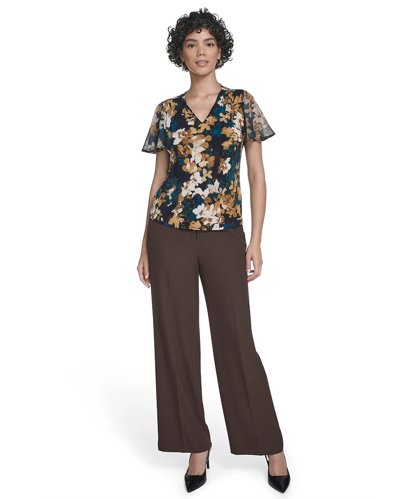 Calvin Klein Petite Printed V-neck Flutter Sleeve Top