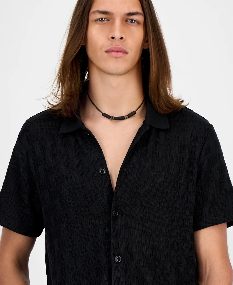 Guess Men's Tristan Short Sleeve Textured Button-Front Shirt