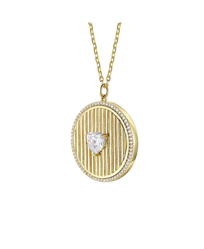 14k Gold Plated Sterling Silver with Cubic Zirconia Heart Medallion Pendant Necklace