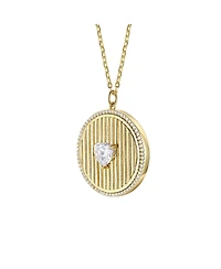 14k Gold Plated Sterling Silver with Cubic Zirconia Heart Medallion Pendant Necklace