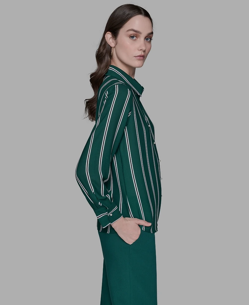 Karl Lagerfeld Paris Women's Striped Faux-Pearl Shirt