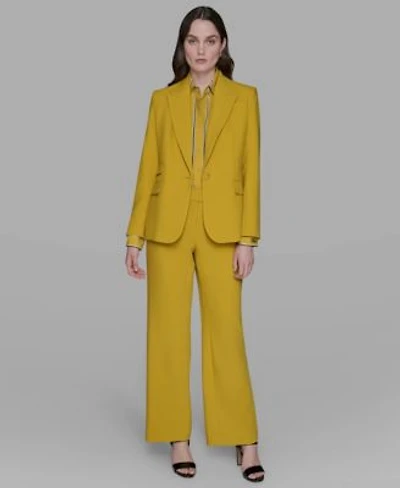 Karl Lagerfeld Paris Womens One Button Blazer Straight Leg Pants Striped Faux Pearl Shirt