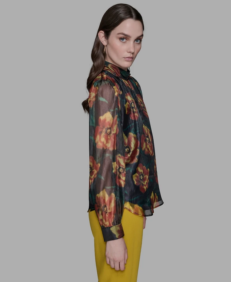 Karl Lagerfeld Paris Women's Floral-Print Mock-Neck Blouse Top