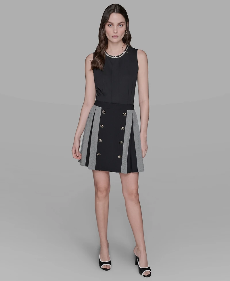 Karl Lagerfeld Paris Women's Gingham Pleated Skirt