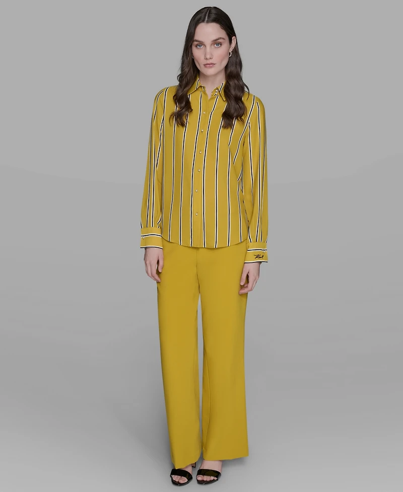 Karl Lagerfeld Paris Women's Striped Faux-Pearl Shirt