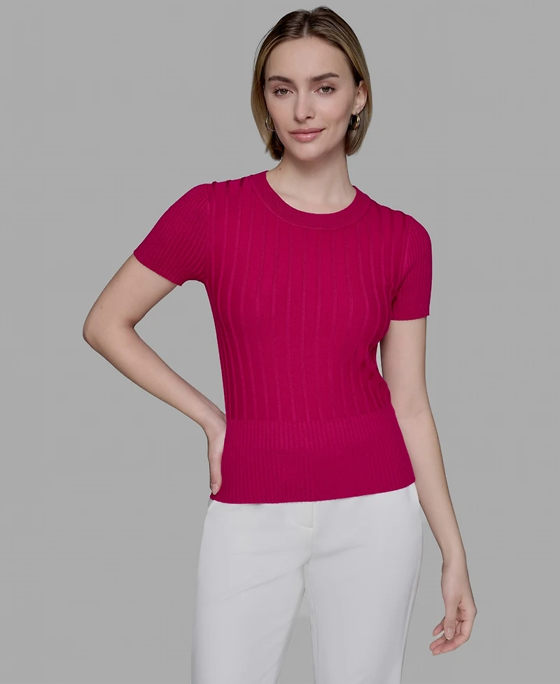 Karl Lagerfeld Paris Women's Ribbed Short-Sleeve Sweater