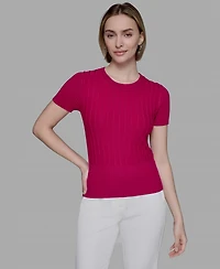 Karl Lagerfeld Paris Women's Ribbed Short-Sleeve Sweater