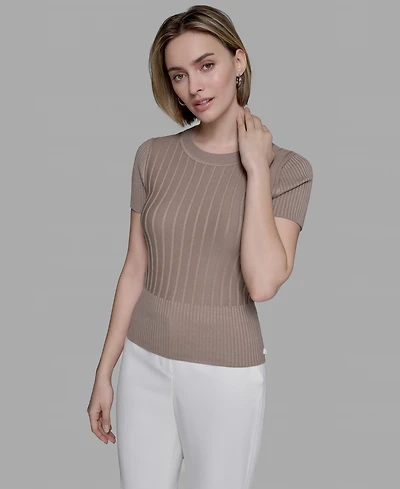 Karl Lagerfeld Paris Women's Ribbed Short-Sleeve Sweater