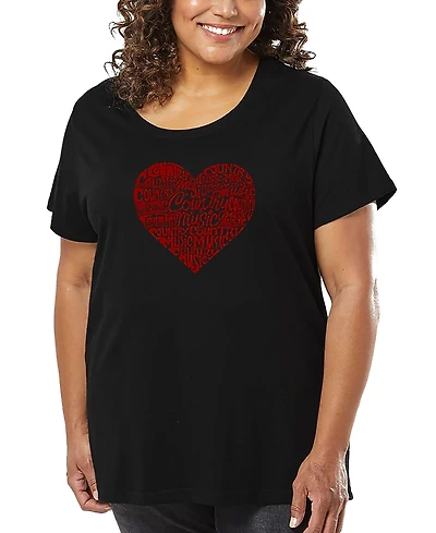 La Pop Art Plus Country Music Heart Word T-Shirt