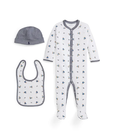 Polo Ralph Lauren Baby Boys 3-Piece Bear Motif Coverall, Bib and Beanie Gift Set