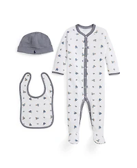 Polo Ralph Lauren Baby Boys 3-Piece Bear Motif Coverall, Bib and Beanie Gift Set