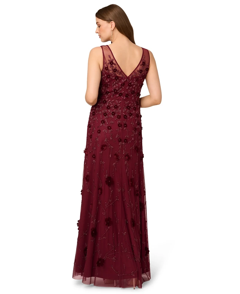 Adrianna Papell Women's Beaded Floral Gown