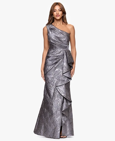 Xscape Women's Jacquard One Shoulder Ruffled Dress