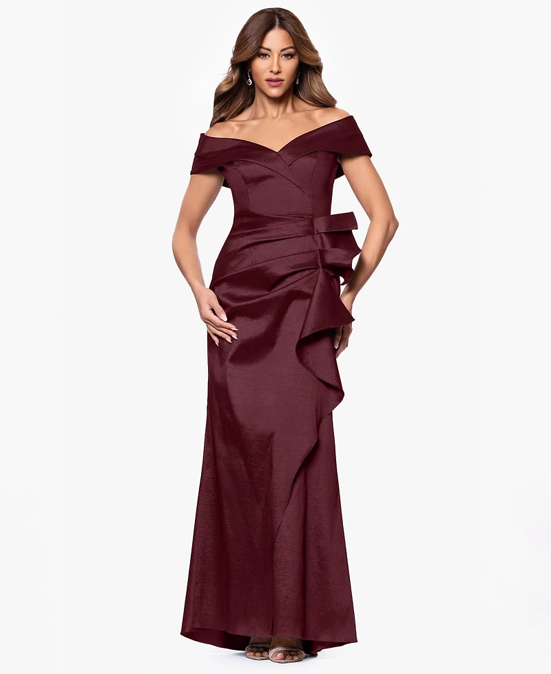 Xscape Women's Taffeta Off-The-Shoulder Sweetheart Gown