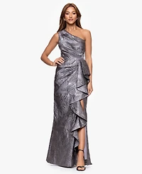 Xscape Women's Jacquard One Shoulder Ruffled Dress